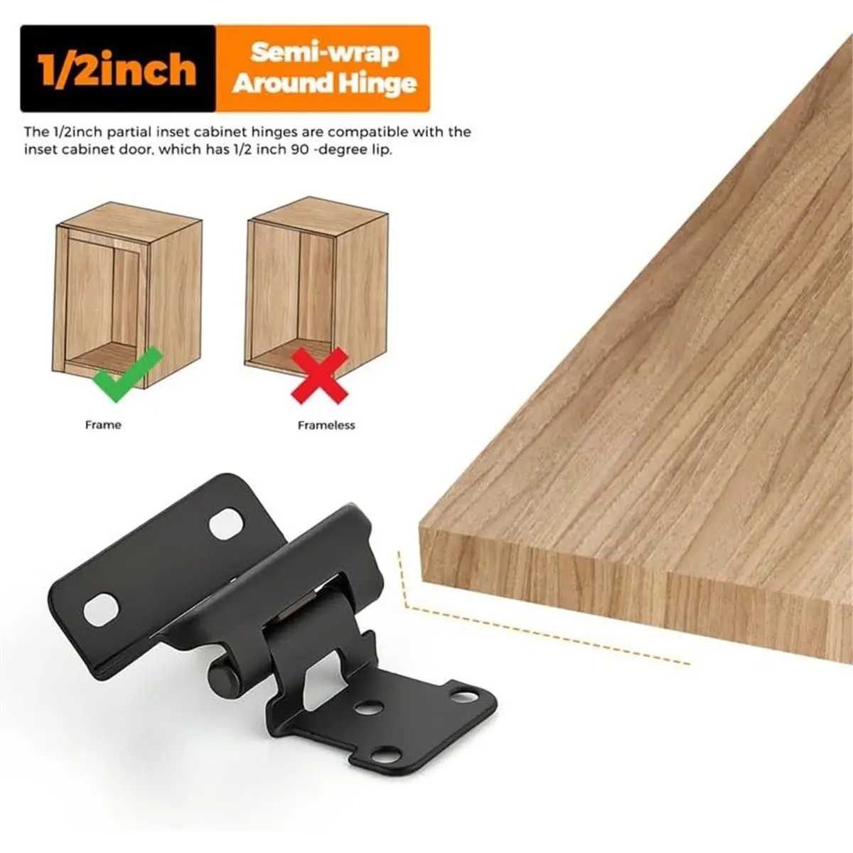2026 NEW 50 Pack 25 Pairs Semi-Overlay 1/2 Inch Self-Closing Face Frame Cabinet Hinges Face Mount Cabinet Hardware