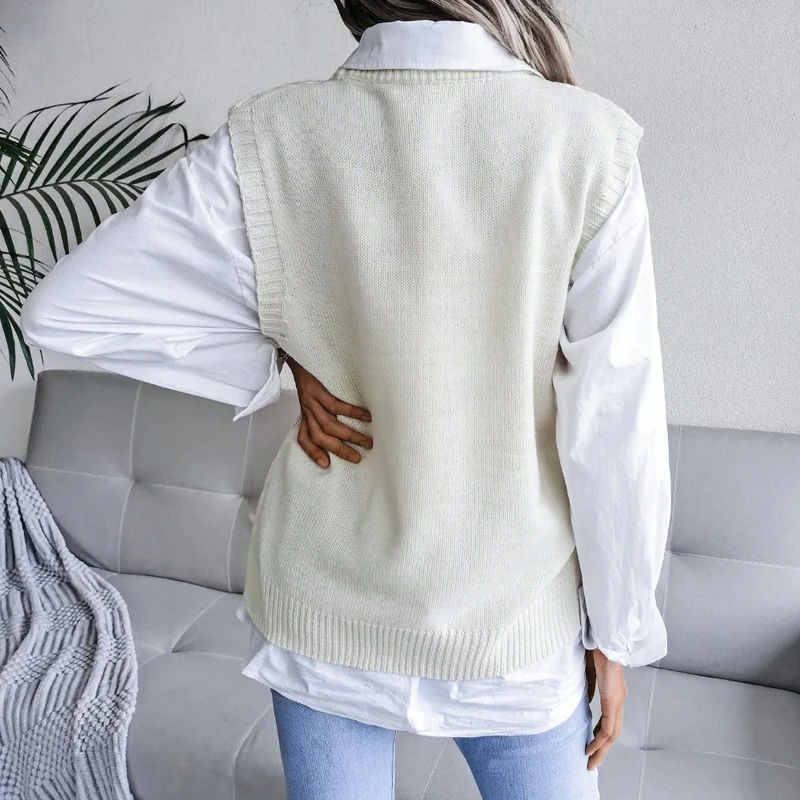 Women Knitted Vest Sweater Sleeveless Tops Hollow Leaf Pullover Sweater Casual Autumn Winter Round Neck Women Vest Solid 18139