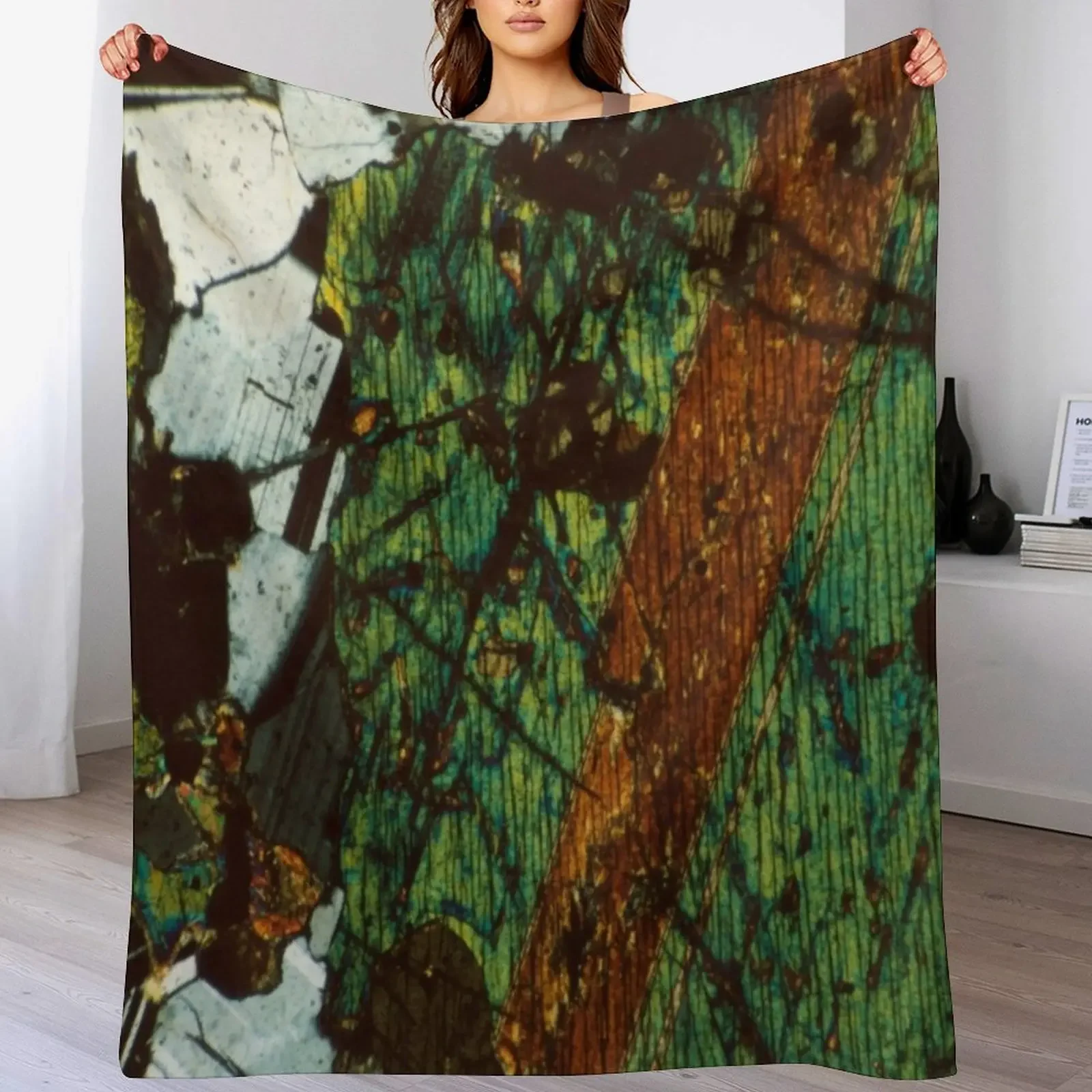 

Twinned Pyroxene and Feldspar Thin Section Mineral Art for the Rockhound Throw Blanket Housewarming gift blanket