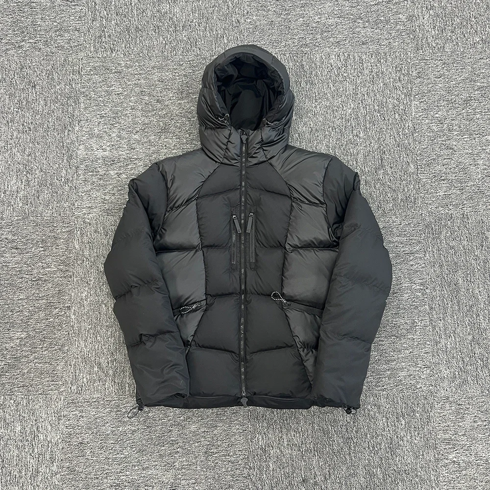 SY-71 موجة سترة منتفخة سوداء دافئة للرجال سميكة الشتاء هوديي عارضة أزياء أسفل معطف ملابس الشارع الشهير