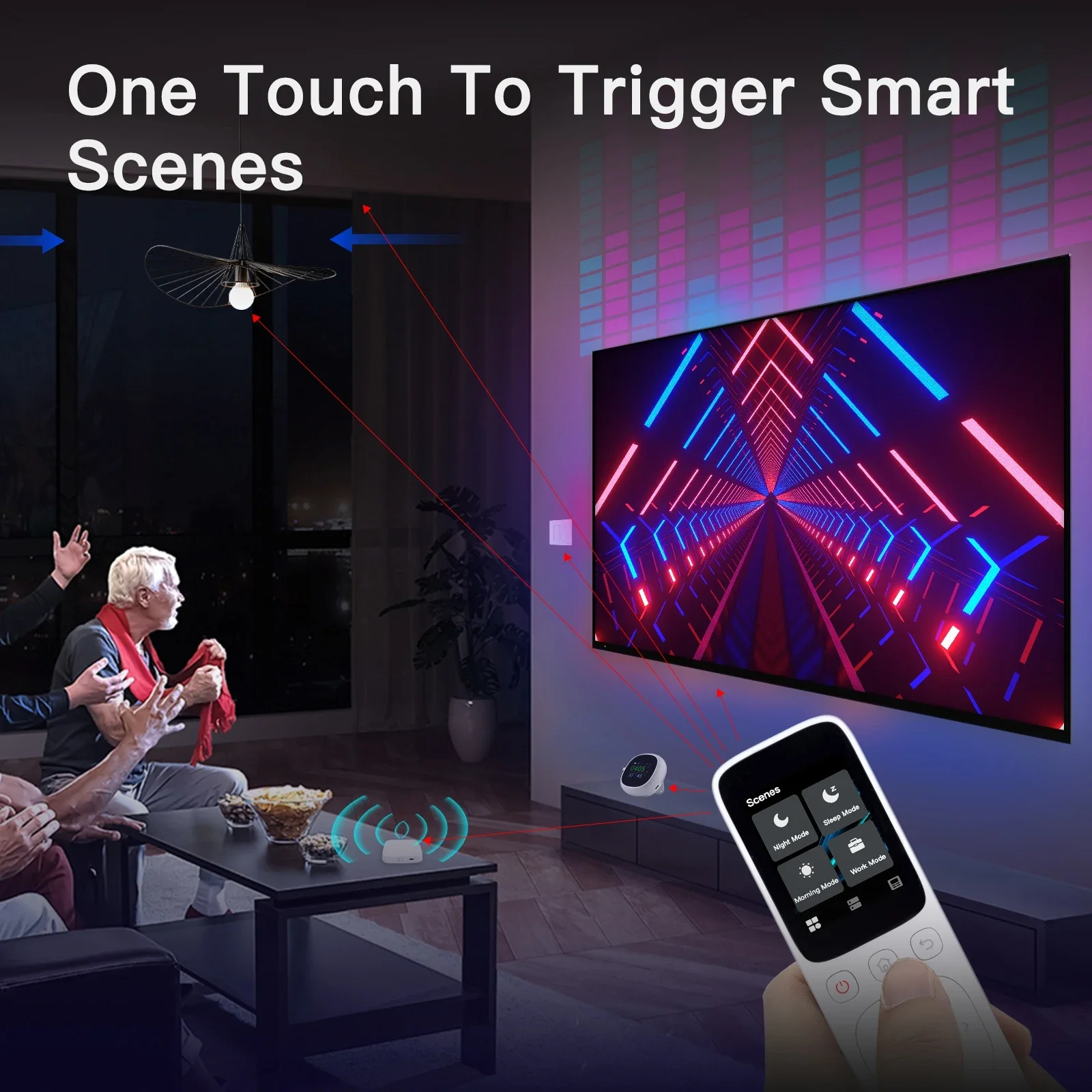 Panel centralny sterowania Tuya Smart z Wi-Fi, bezprzewodowy, dotykowy, ręczny pilot na podczerwień do urządzeń domowych.