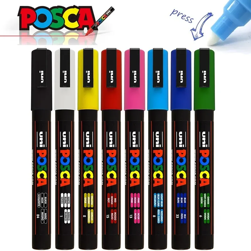 1Pc Uni Posca Paint Marker Pen PC-3M Acrylic Plumones DIY Graffiti Manga Cards Posters Rock Ceramic Metallic Craftwork Paint Pen