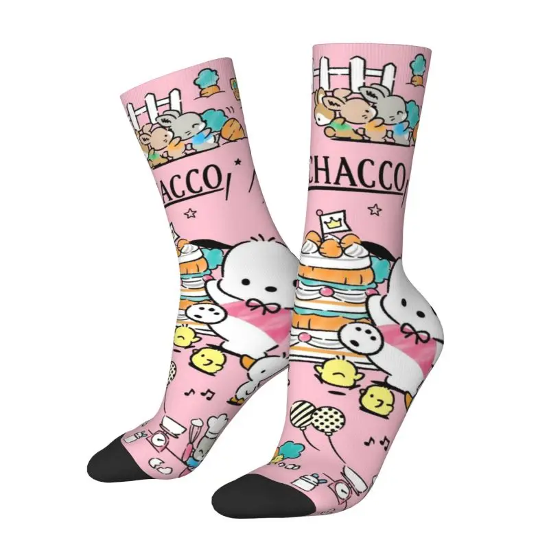 Custom Pochacco Wallpaper Men Women Crew Socks Unisex Novelty 3D Printing Dress Socks