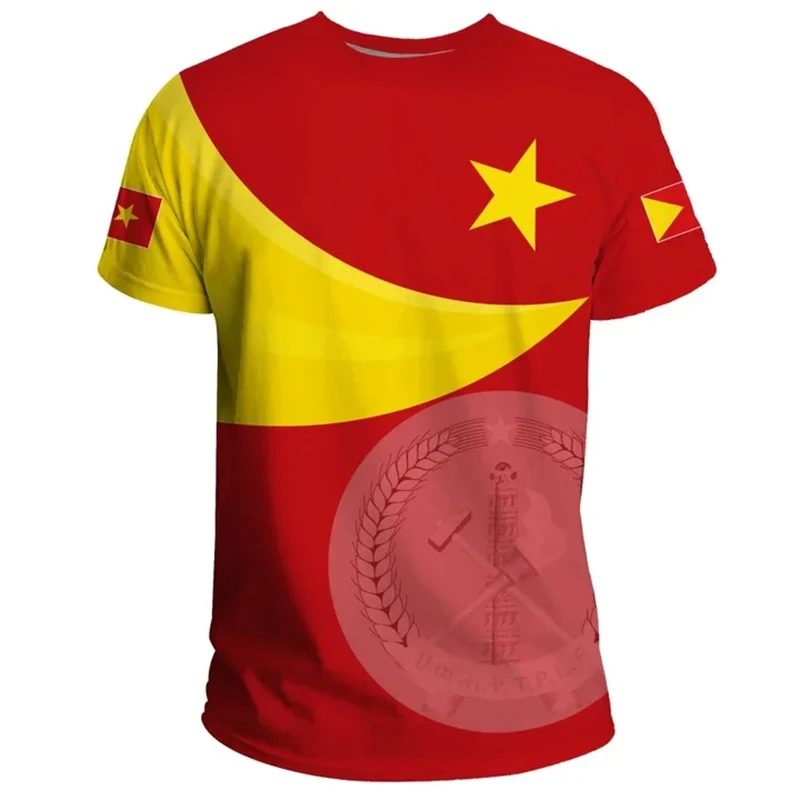 Summer New Tigray Active Flag Country Flag 3D Printing High Quality T-Shirt Summer Round Neck Men's Ladies Loose Casual T-Shirt