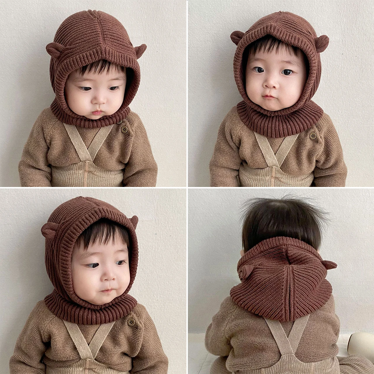 

Winter Warm Baby Ear Protection Cap Cartoon Ears Balaclava Hat 0-1Y Newborn Neckerchief Woolen Knit Headgear Kids Hooded Beanie