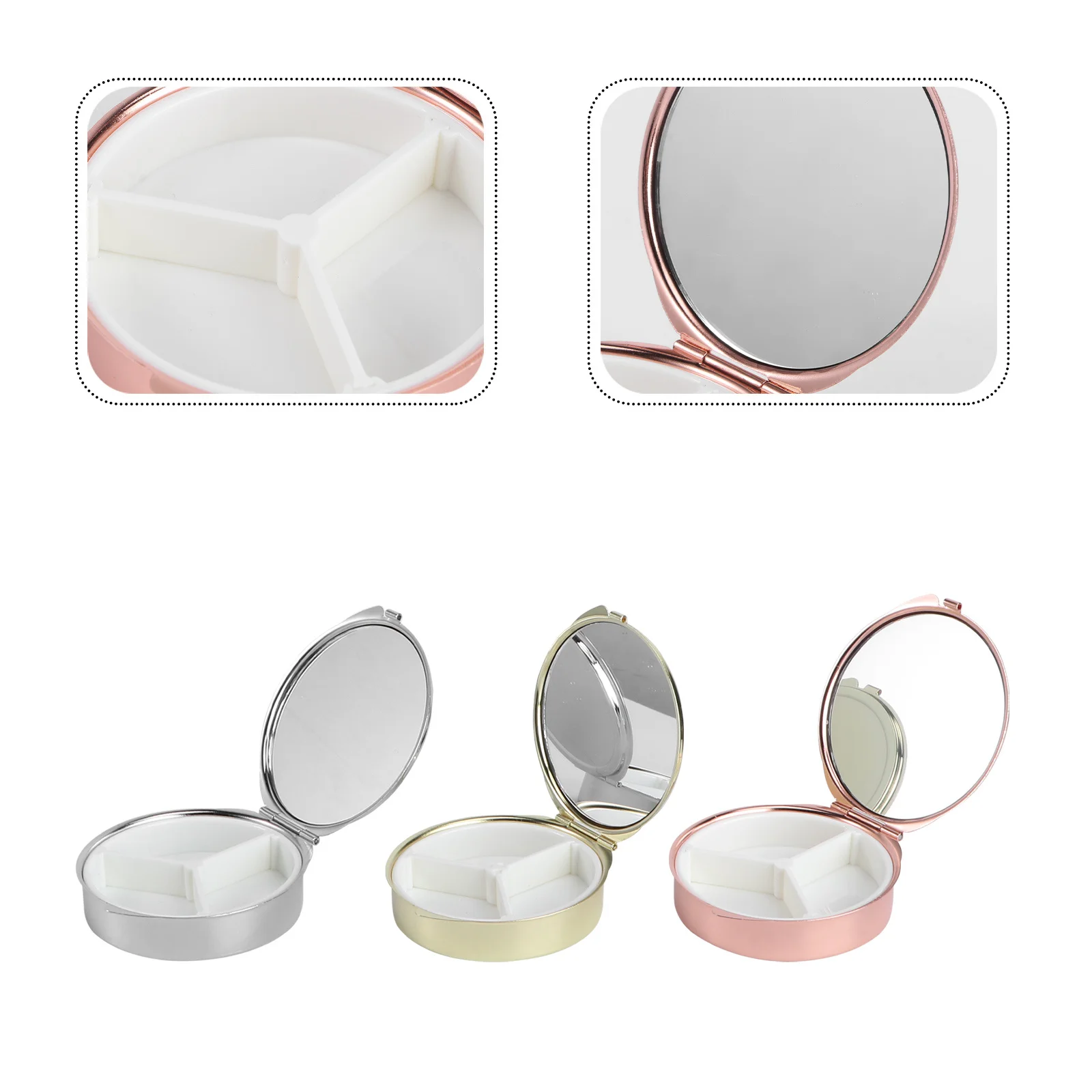 

3Pcs Metal Medicine Organizer Portable Airtight Pill Storage Box Mirror Design Durable Container with 3 Compartments