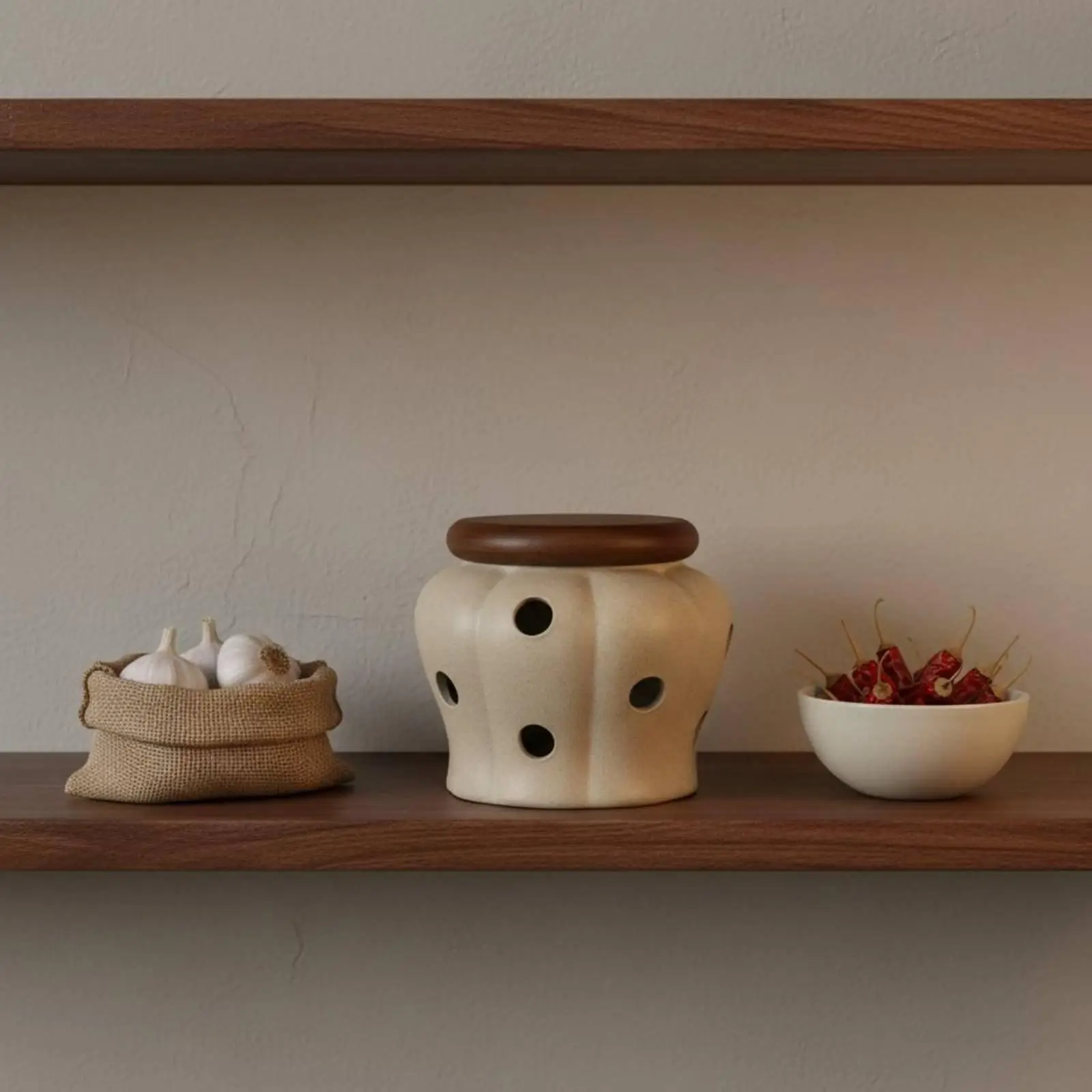 Multifunctional Ceramic Storage Container Vintage Garlic Storage Jar with Lid Kitchen Storage Jar for Organized Counter