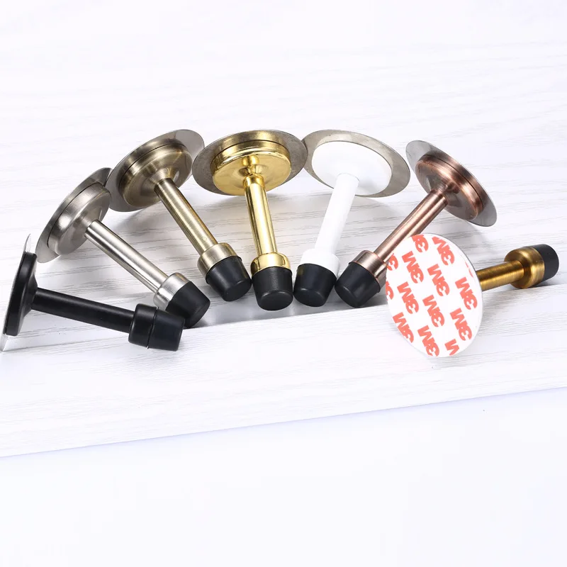 Juego de topes de puerta de acero inoxidable para el hogar, Tope de puerta montado en la pared, soporte de goma, ajuste de suelo con tornillos, para dormitorio, Hardwar, 1 Juego