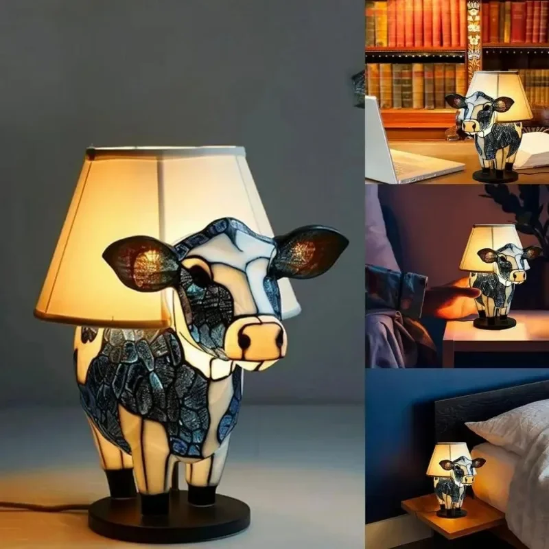 Cow Desk Lamp Ornament Animal Lamp Decoration Design Home Courtyard Table Display USB Plug Decoration Night Light