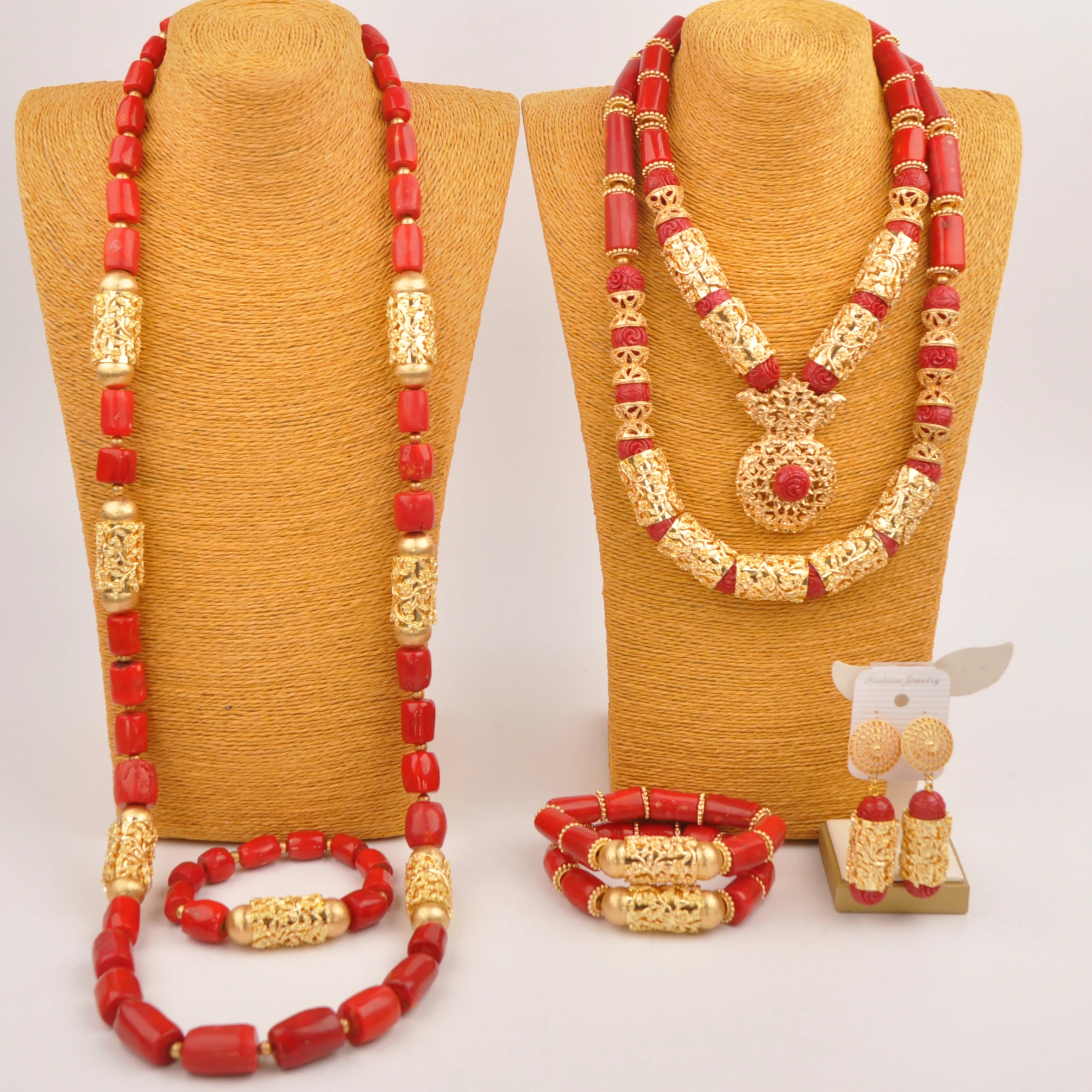 red-african-wedding-coral-beads-necklace-nigerian-couple-jewelry-set