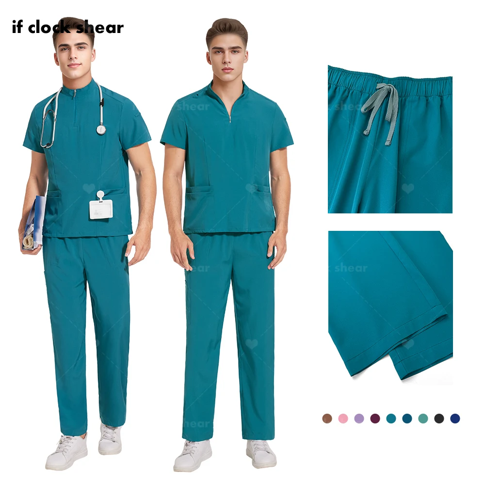 

Medical Nurse Set Pharmacist Workwear Clinical Scrubs Top + Pant Pet Doctor Nursing Tunic Suit Surgical Uniforms Men Surgery Set