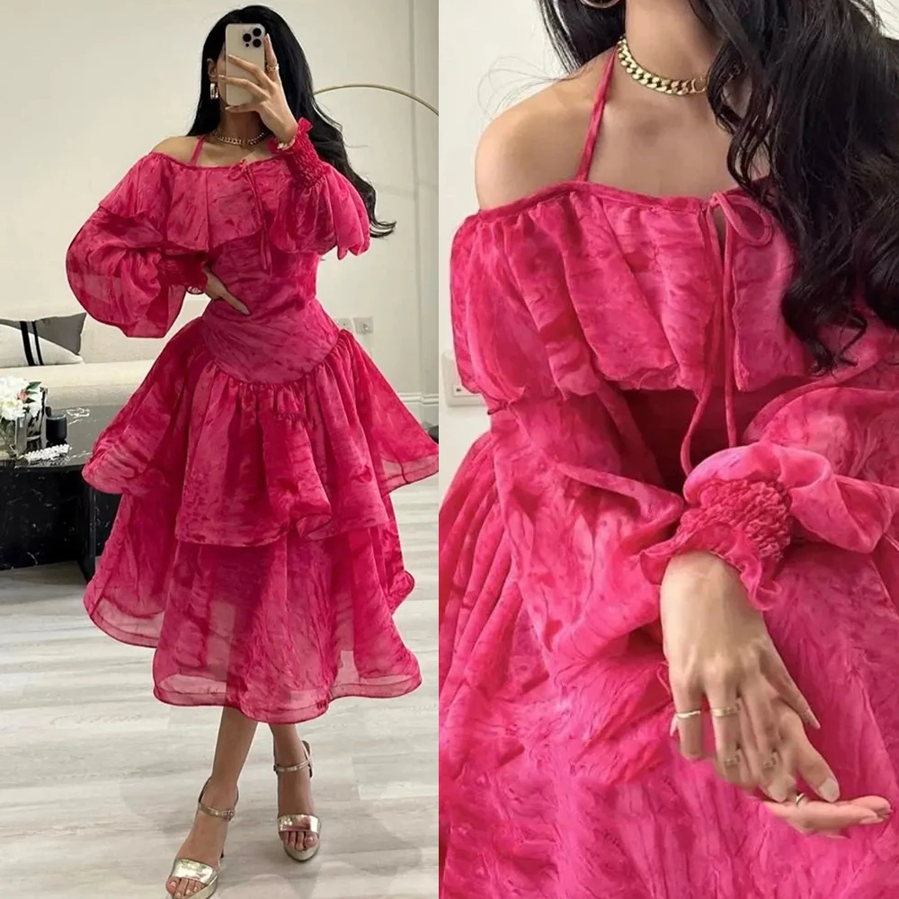 

A-line Off Shoulder Long Sleeve Prom Gown Sexy Backless vestidos de gala Illusion Tulle Skirt Women Party Dress فساتين سهرة فخمه