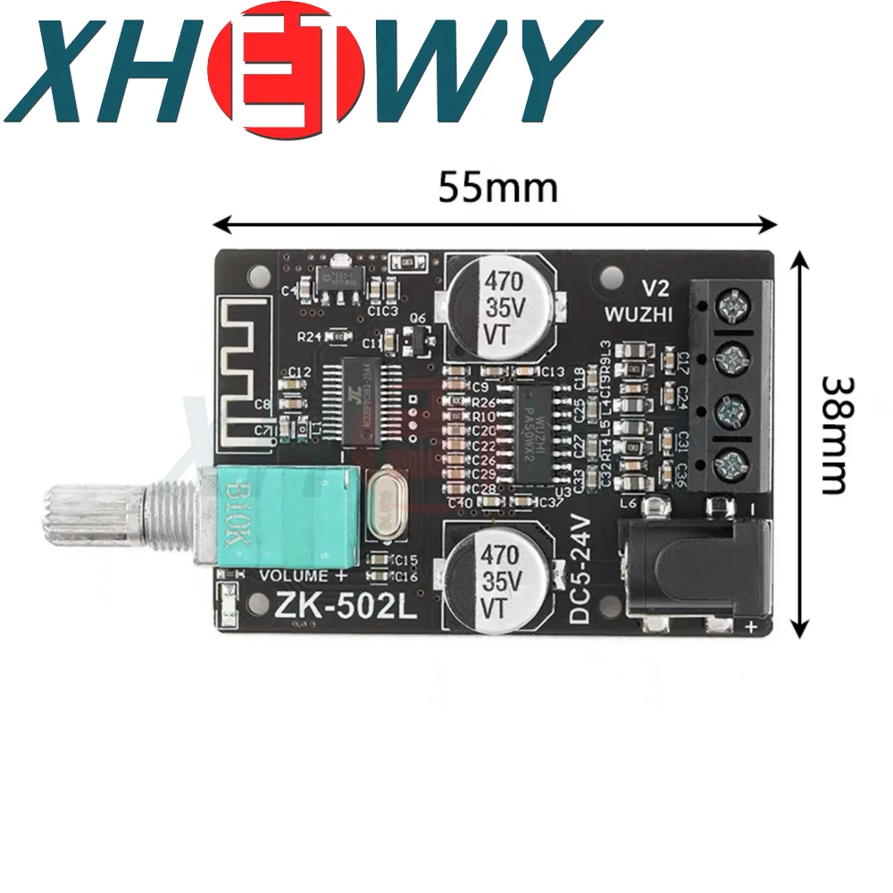 ZK-502L MINI Bluetooth 5.0 DC 5-24V Wireless Audio Digital Power amplifier Stereo board 50Wx2 Bluetooth Amp Amplificador