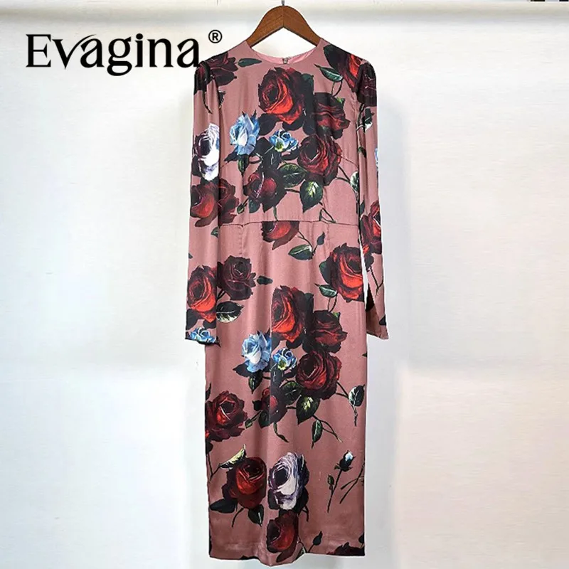 Evagina Fashion Wiosna Lato Sukienka damska z nadrukiem Slim-Fit Hip Wrap z długimi rękawami Jedwabne eleganckie eleganckie designerskie sukienki