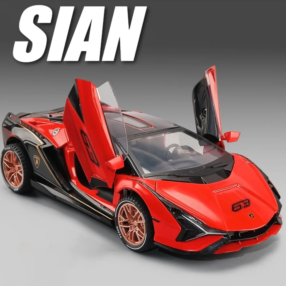 Scala 1:32 Sian Revuelto Modello di auto sportiva Giocattolo Musica Luce Tirare indietro Supercar Forbici Porte Modelli aperti Decorazioni per la casa Decorazione