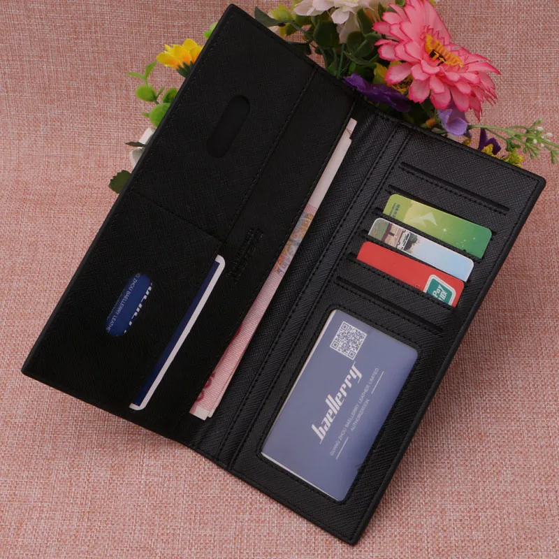 Ultra Thin Men's Long Wallet Leather Business Purse ID Card Postcard Note Storage Holder Foldable Male Handheld Purse