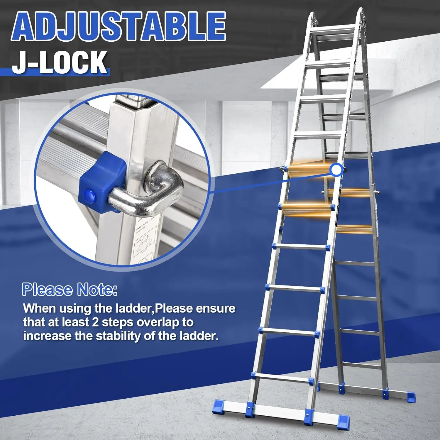 Ladder, A Frame 6 Step Extension Ladder, 22 Ft Multi Position Ladder with Removable Tool Tray and Stabilizer Bar, 330 lb