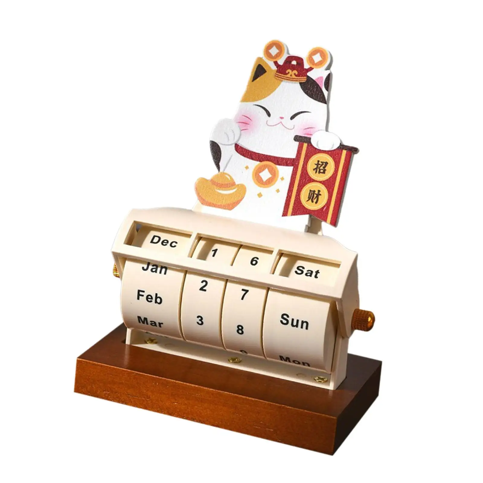 Desktop Calendar Rotary Calendar Wooden Day Display Changeable Ornament Compact Design Suitable for Home Office Photography