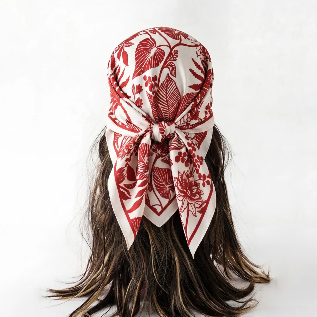 

Square Silk Scarf Female Turban Print Hijab Luxury Headscarf Shawl Bandana Handkerchief Neckerchief Headband Windproof Wraps