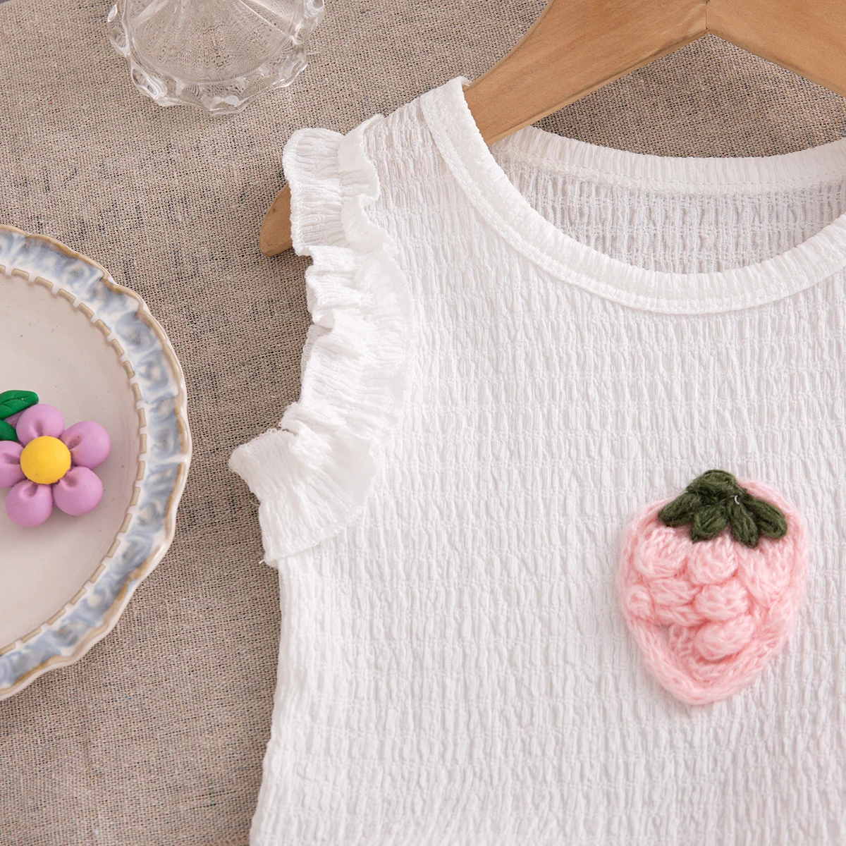 2-teiliges Baby-Set Sommer Baumwolle Frucht Ärmelloses Oberteil Schleife Shorts Baby Mädchen Set Cartoon Niedlich Strand Baby Mädchen Kleidung – Detail 7