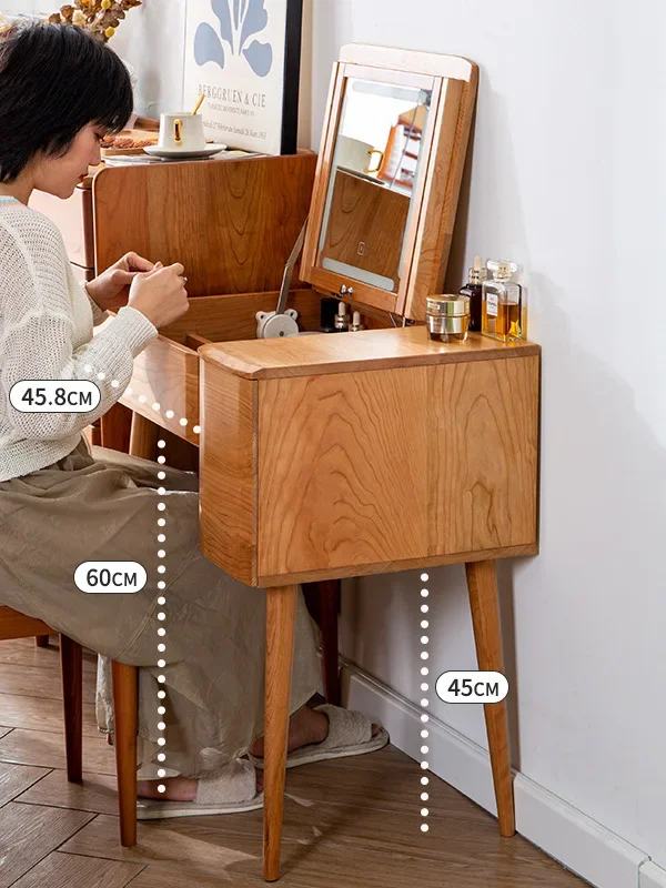 Style japonais, bois massif, coiffeuse, petite clapet, chambre à coucher, coiffeuse, compacte