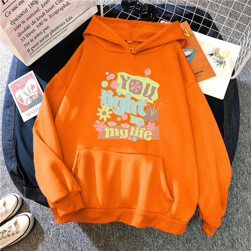 You Light Up My Life Colorful Letter Pattern Women Hoodie Trendy Multicolor Hoodies Casual Streetwear Harajuku Fleece Soft Hoody