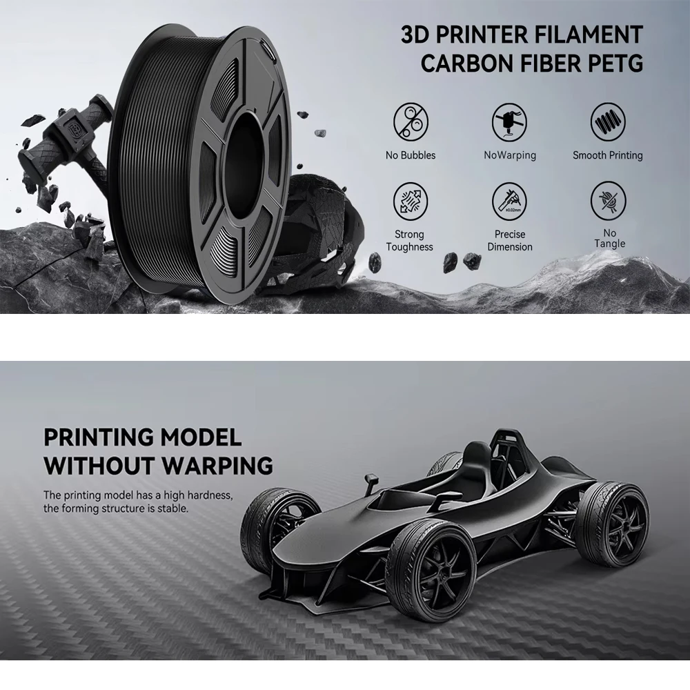 JAYO 5Rolls PETG-CF/PLA-CF 3D Printer Filament 1.75mm PLA/PETG Carbon Fiber Filament High Impact Strength 3D Printing Materials