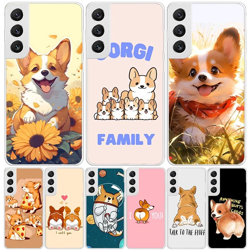 Cartoon Corgi Cute Dog Phone Case For Samsung Galaxy S24 S23 S22 S21 FE S20 Ultra S10 Plus S10E S9 S8 + Art Customized Coque Cap