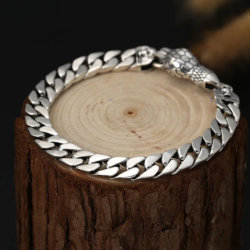 

925 Sterling Silver Wrist Chain Jewelry Thai Silver Trendy Snake Head Buckle Bare Body Men's Personalized Bracelet