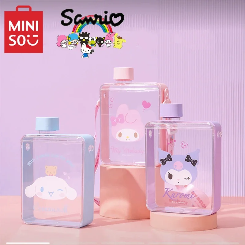 MINISO Genuine Sanrio Water Cup Square Plastic Colorful Summer Beverage Ice Drink Kawaii Decoration Cartoon Gift for Children