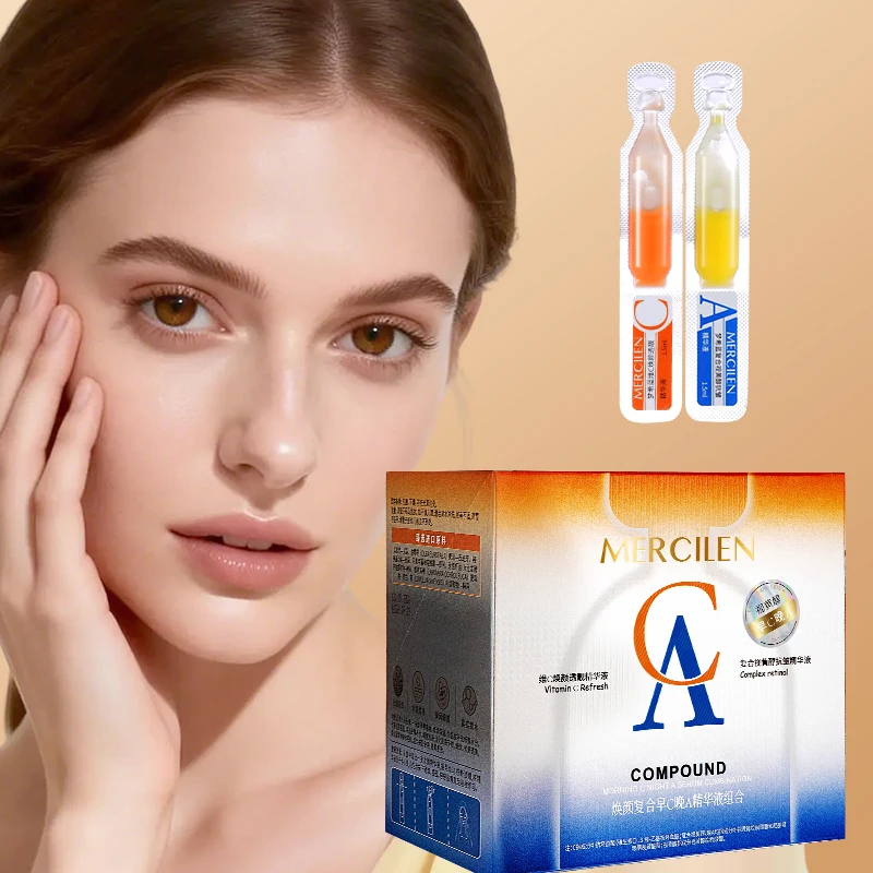 Mercilen Morning C and Evening a Serum Set, 30 Pieces, with a Moisturizing and Lightweight Texture, Soft and Hydrating, Improves Rough Skin, Deeply Hydrates, Makes Skin Smooth, Light and Translucent, Makes Skin Look Younger, Travel-Friendly Skincare Product