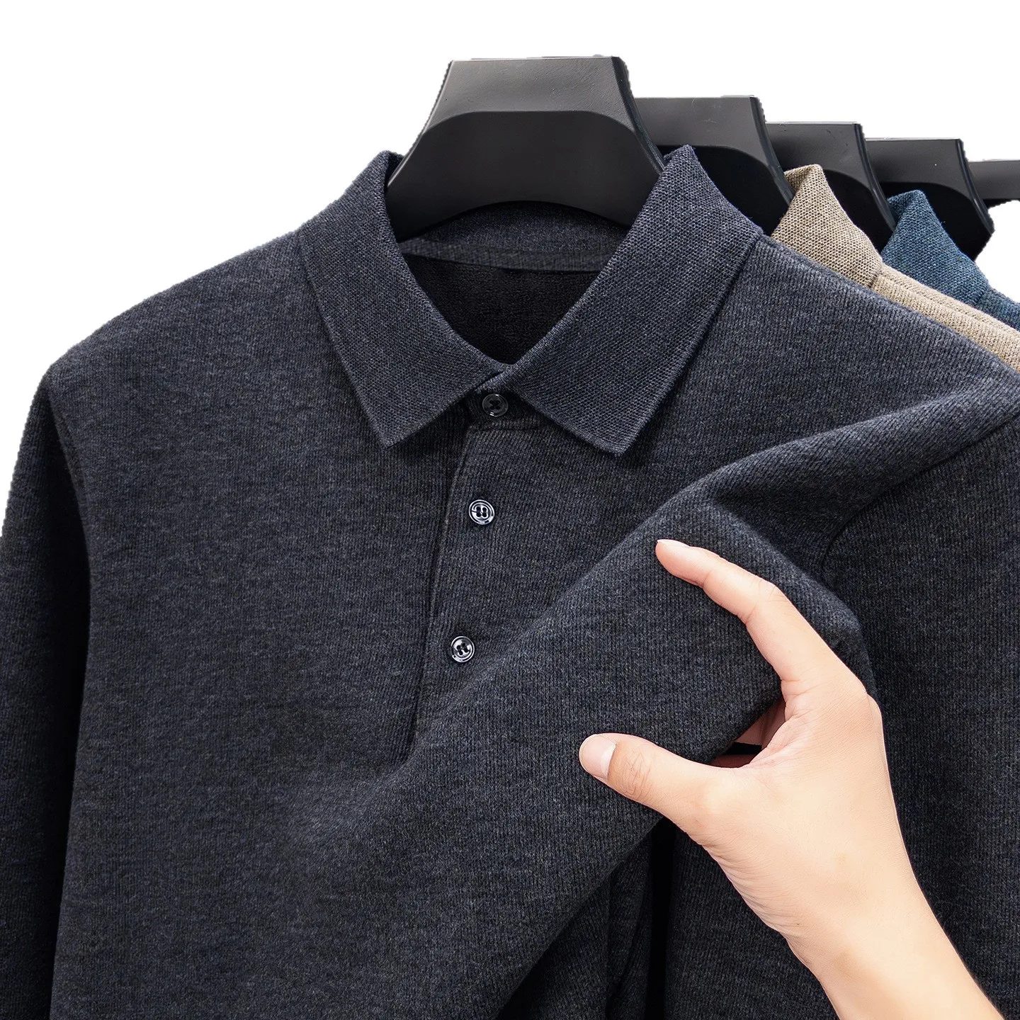 جديد الرجال سترة الشتاء بدوره إلى أسفل طوق سميكة الدافئة الصوف مزيج الرجال تريكو