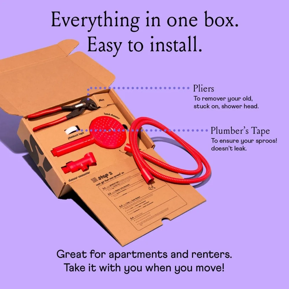 Sproos - Cabeça de chuveiro portátil, alta pressão, 3 funções de spray mais pausa, mangueira extra longa de 70 polegadas - Materiais ecológicos - E