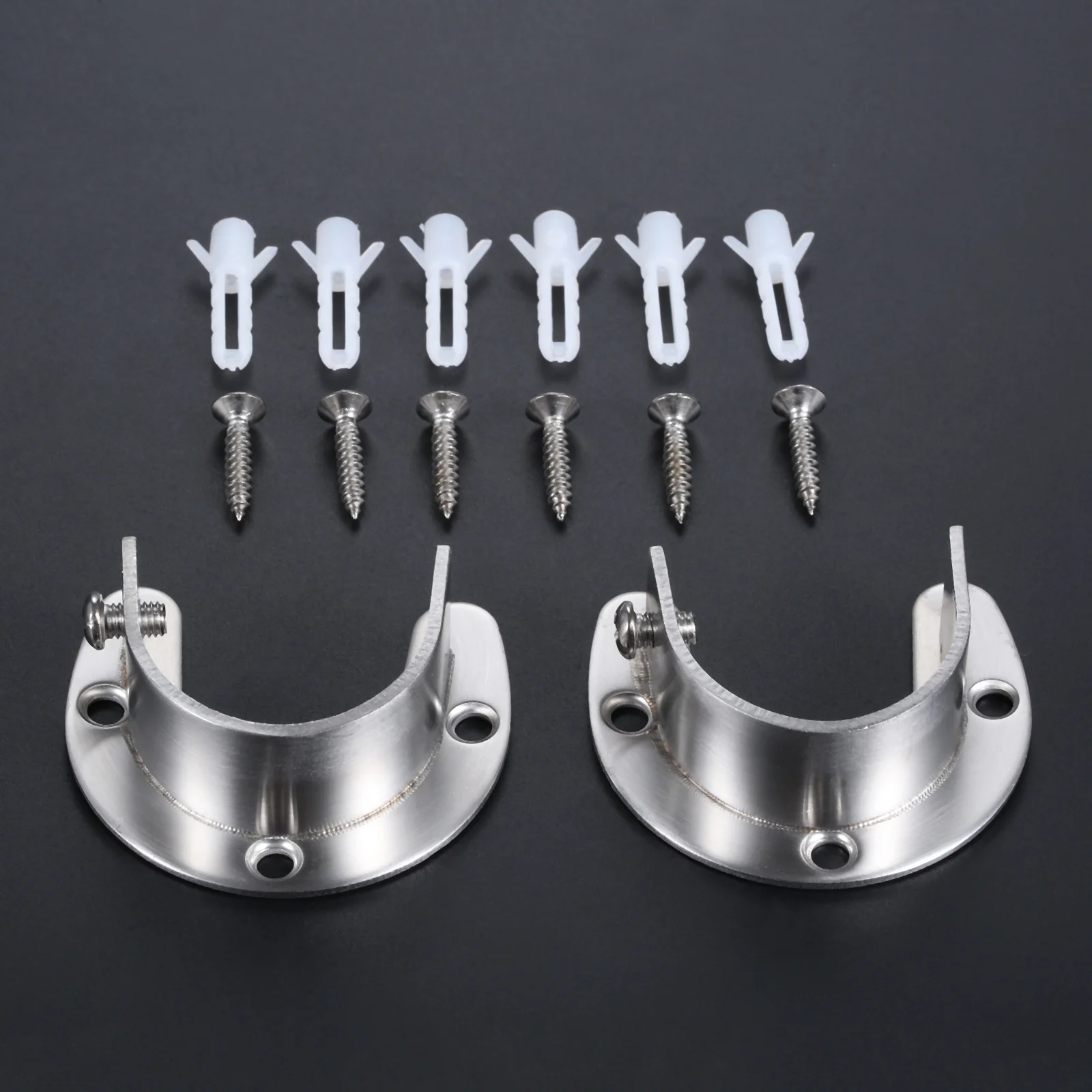2pcs 32mm Flange Rod Holder U shaped Stainless Steel Closet Rod End Support Wardrobe Bracket Heavy Duty Rod Socket  w/screws