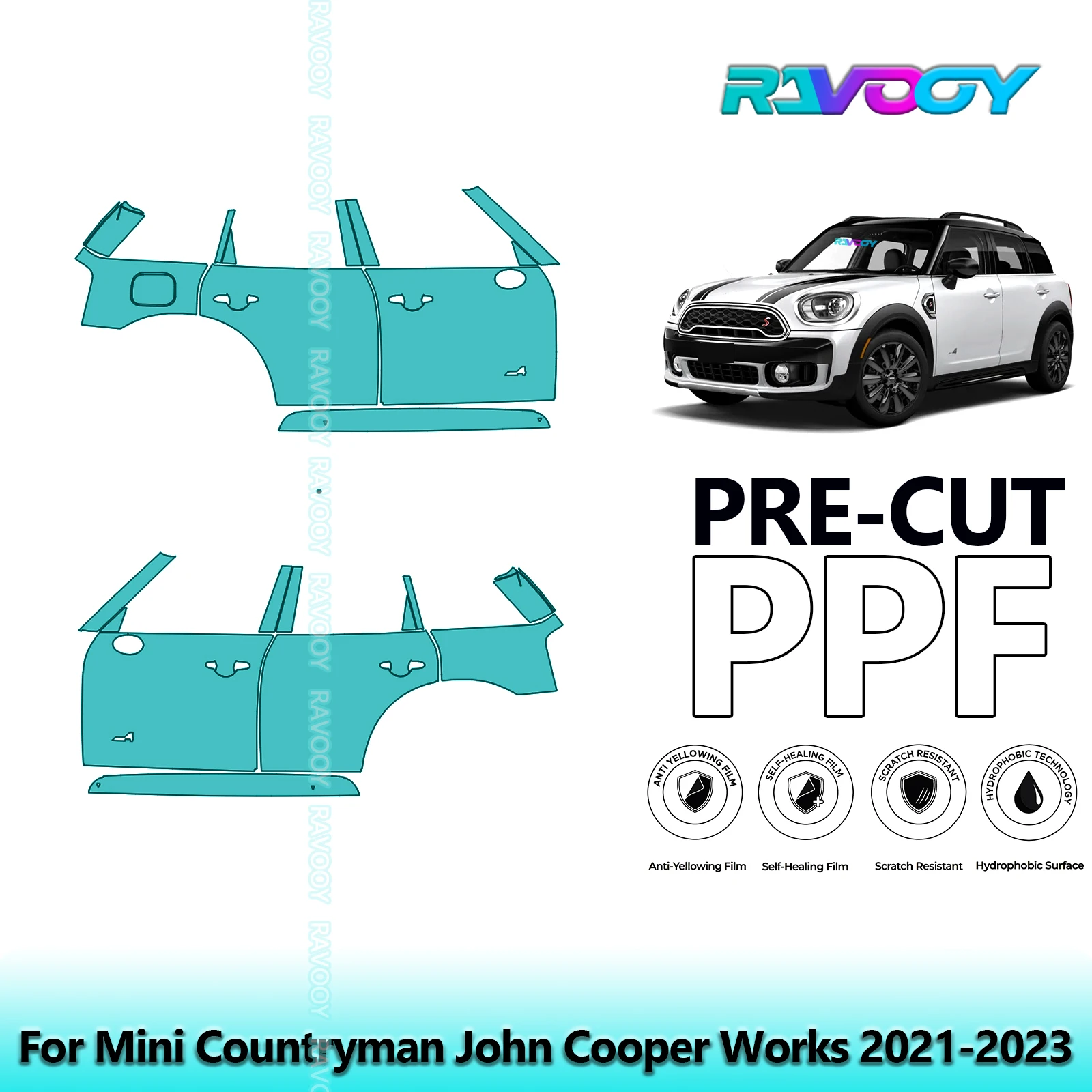 

For Mini Countryman John Cooper Works 2021-2023 8.5mil Pre-Cut PPF Door & A/B Pillar Kit TPU Paint Protection Film Set