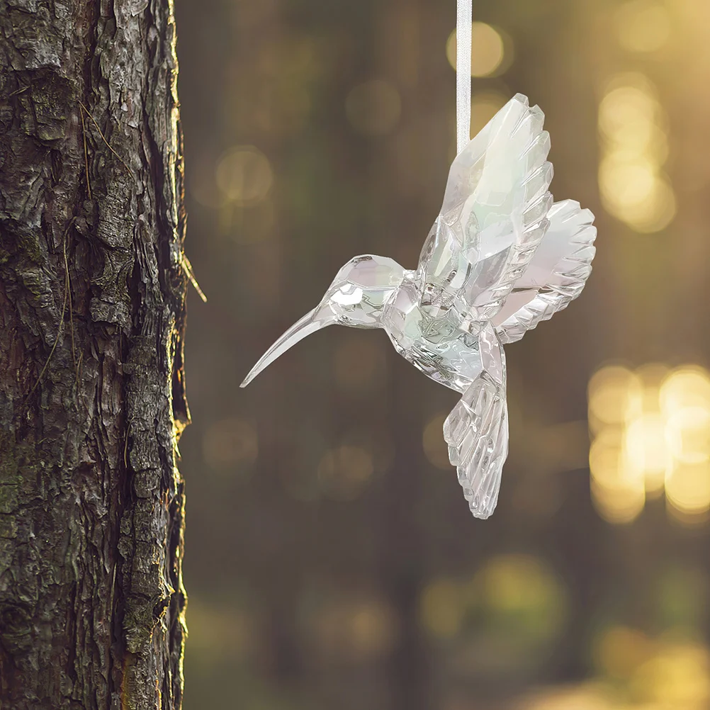 3 قطعة زخرفة الطائر الطنان الاكريليك قزحي الألوان واضح معلقة قلادة لشجرة عيد الميلاد ديكور جدار حديقة المنزل ضوء السقف
