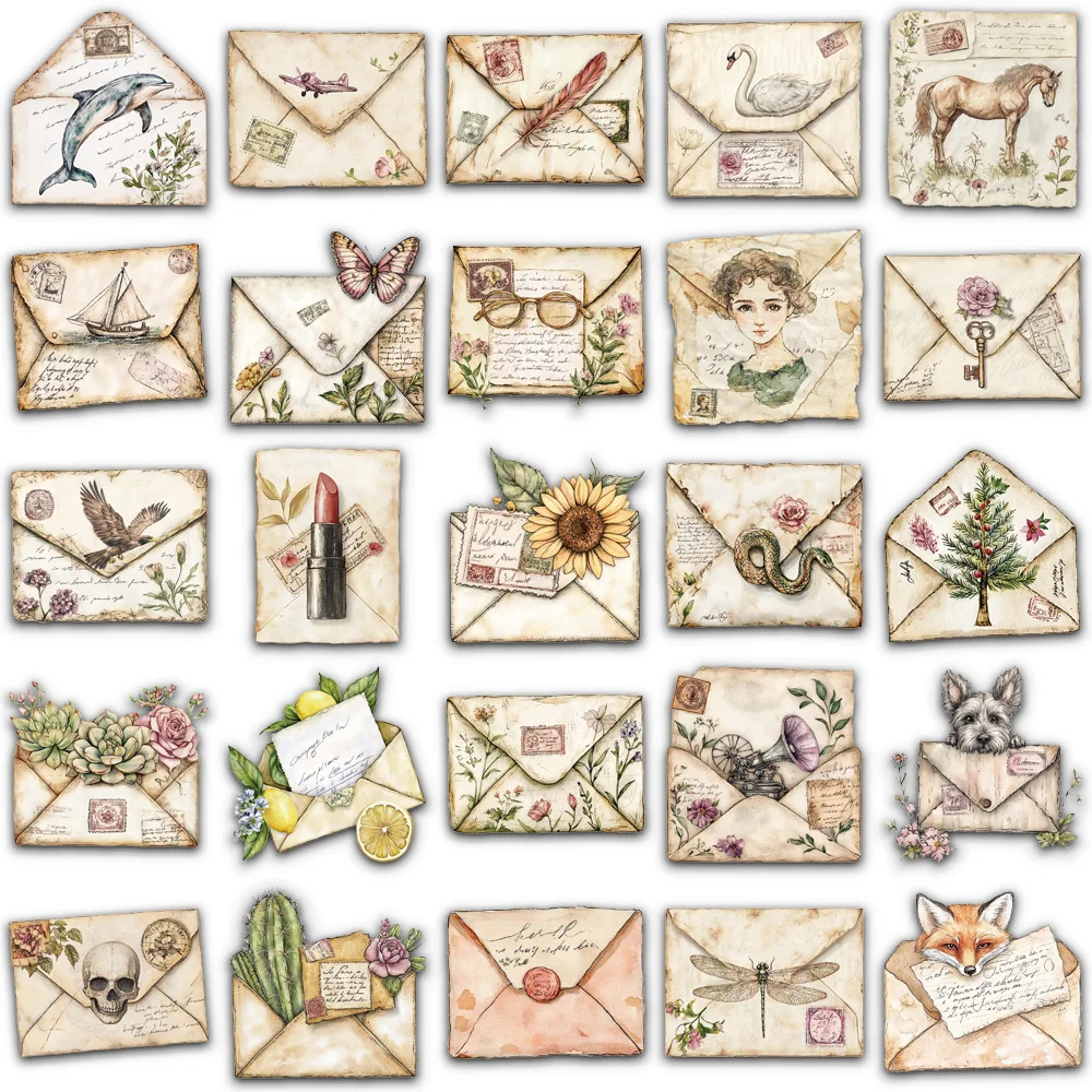 50PCS Retro Envelope Graffiti Stickers DIY Classic Decals Scrapbooking Collage Material Mobile Water Cups Decorative Stickers