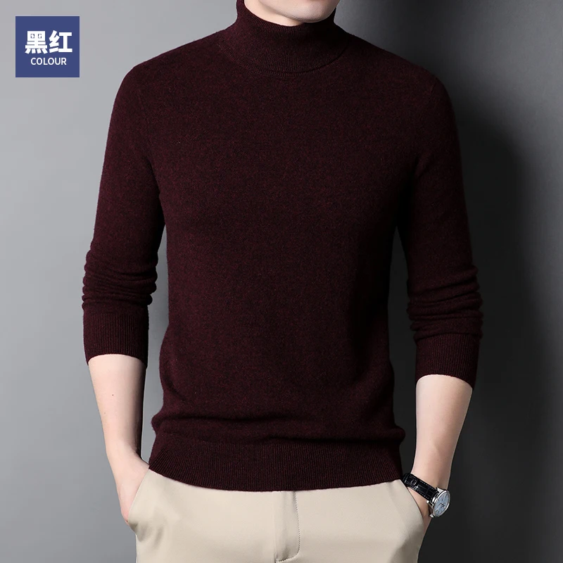 

Топы из 100% кашемировой шерсти, мужские зимние теплые свитера с высоким воротником, джемпер с длинными рукавами, пуловер из овечьей шерсти, водолазка, вязаная одежда