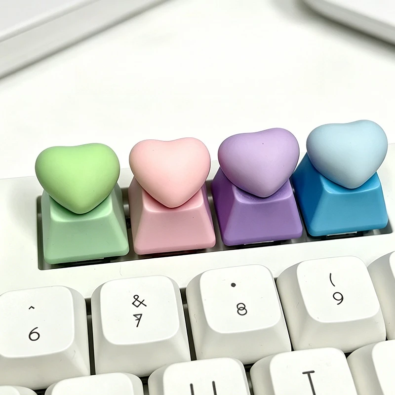 

DIY handmade custom heart-shaped keycaps with R4 cross axis gaming pink, purple, green mechanical keyboard keycaps