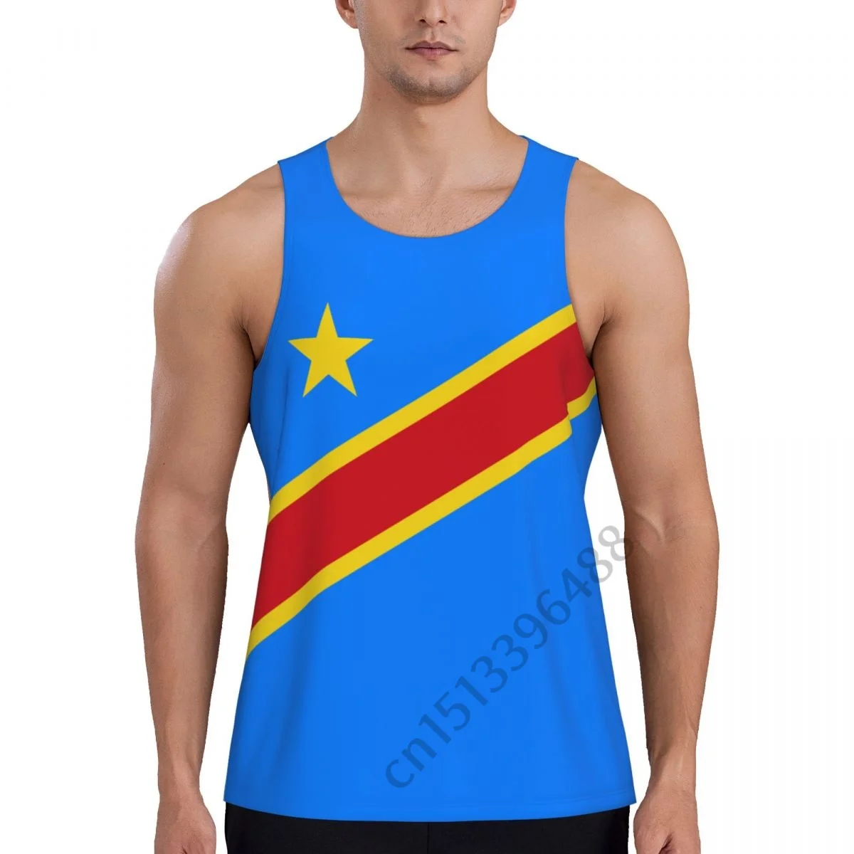 Democratic Republic Of Congo Flag Men's Bodybuilding Tank Tops O-neck Sleeveless Fitness Workout Training T-Shirt Quick Drying