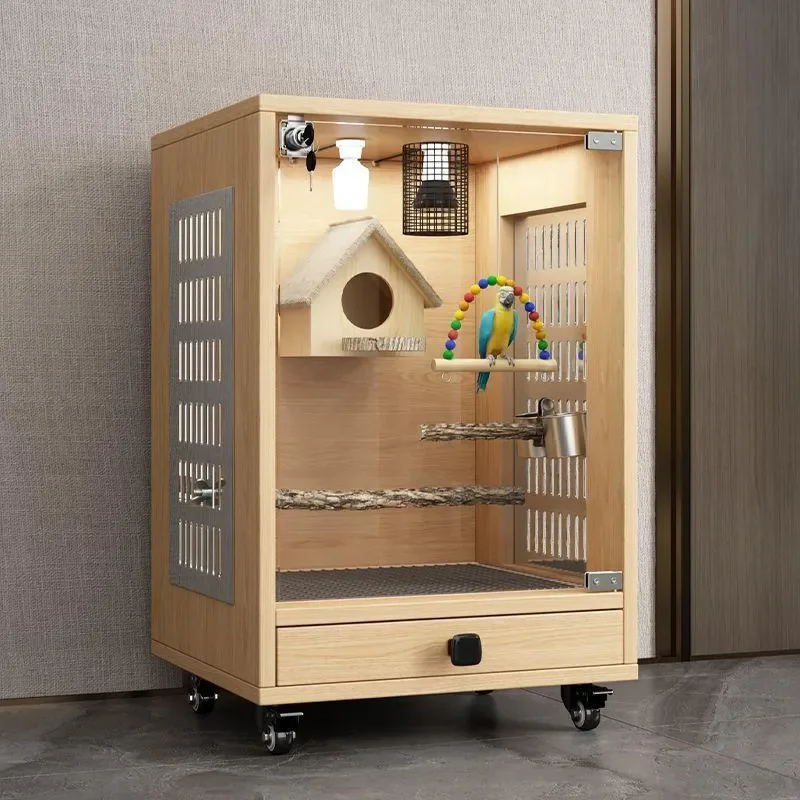 For Parrot Bird Cage Tiger Skin Pattern Villa House with Toilet Drawer Constant Temperature Incubator Baby Feeding Box Warm