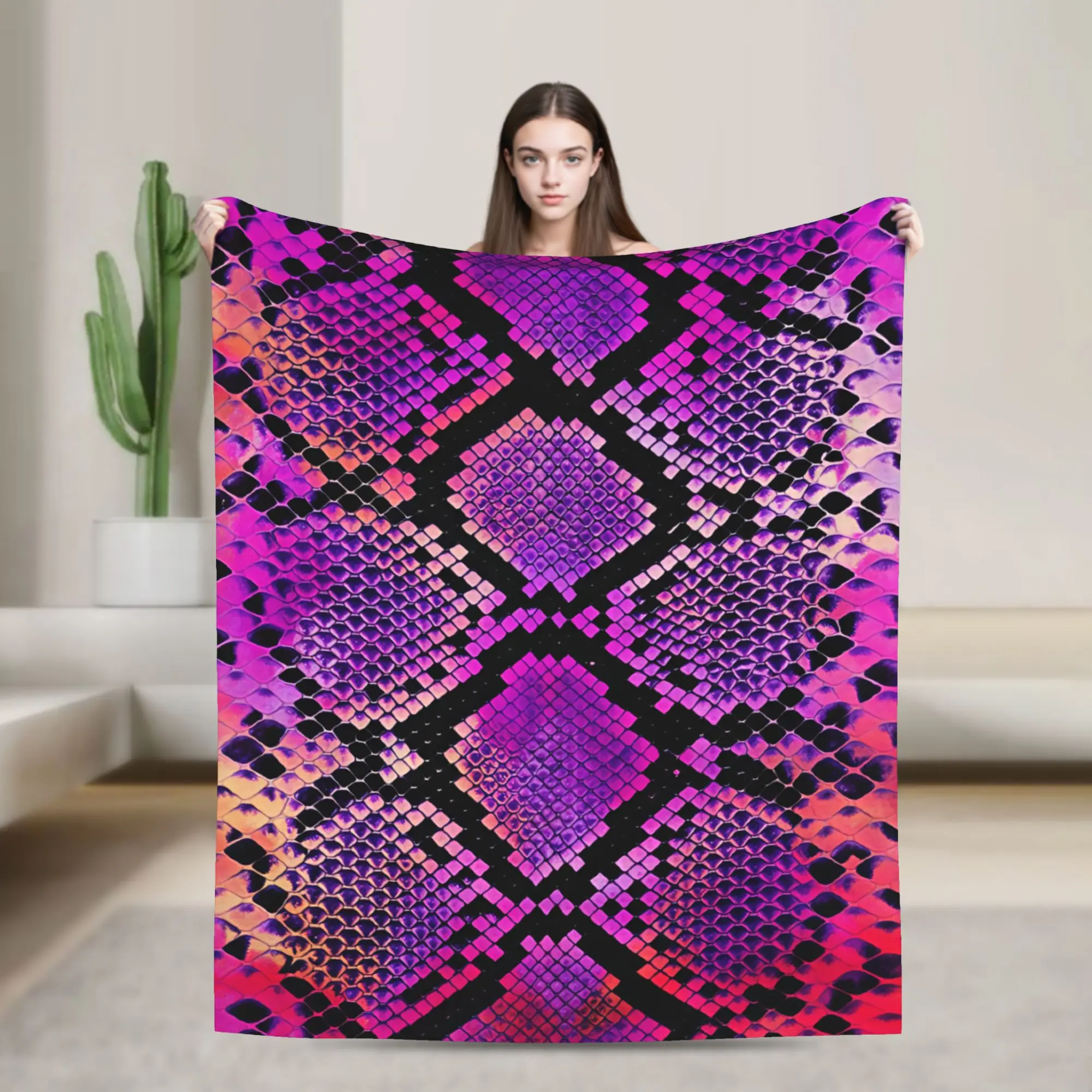 Soft Warm Blanket Travel Purple Pink Snake Skin Tie Dye Bedding Throws  Flannel Bedspread For Bedroom Novelty Sofa Bed Cover
