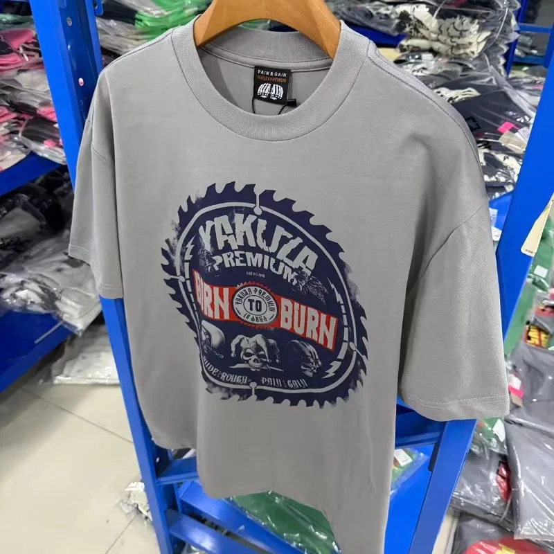 2026ss Yakuza Premium Distressed Tshirts Washed Letter Print Summer Loose Retro Short Sleeved T-shirt for Men Women