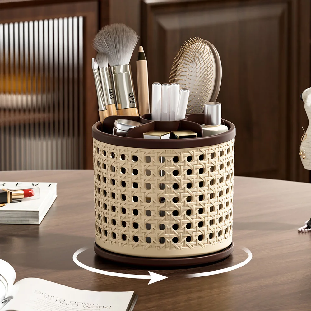 

360 ° Вращающийся органайзер для косметики, настольный контейнер для хранения, большой вместимости, для ванной комнаты, портативный, для помады и кистей для макияжа