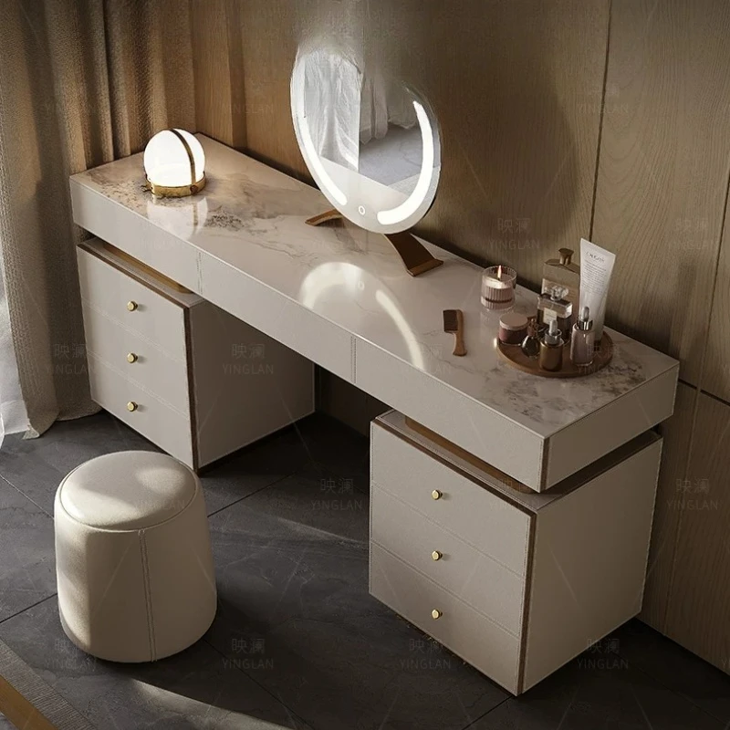 Luxury European Vanity Table Organizer Modern Makeup Mirror Dressing Table Comfortable Cosmetics Penteadeira Trendy Furniture