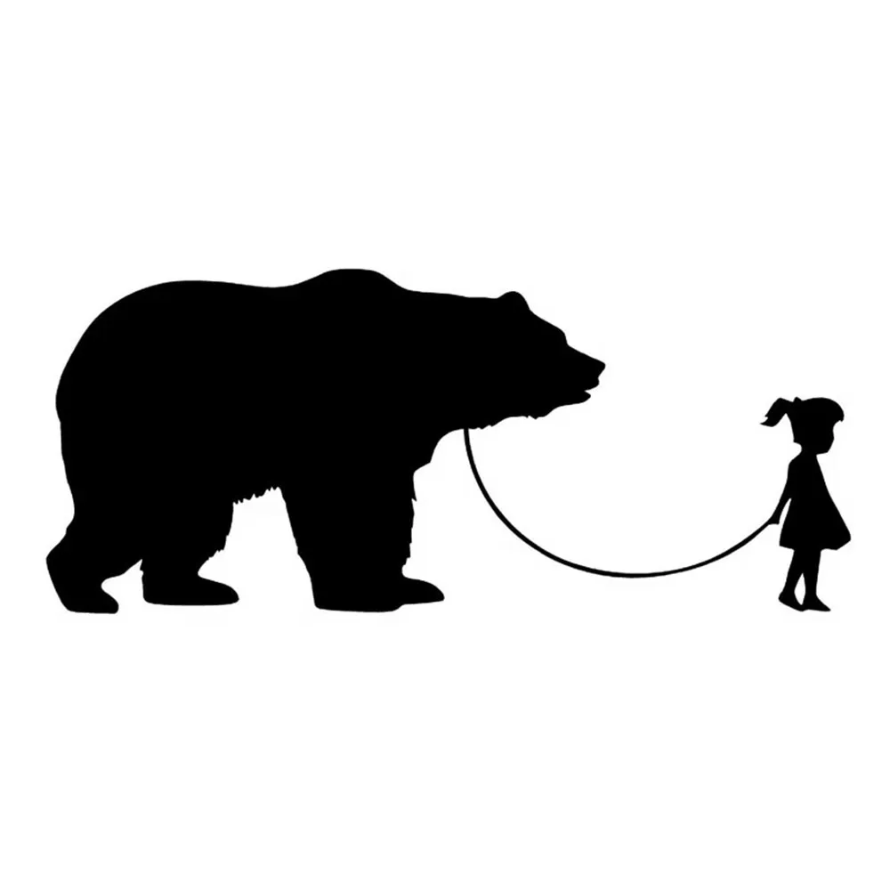 Cute Girl Walking Bear Engraved Waterproof Vinyl Car Sticker Наклейка Для Автомобиля Animal Lovers SUV Window Styling Decoration