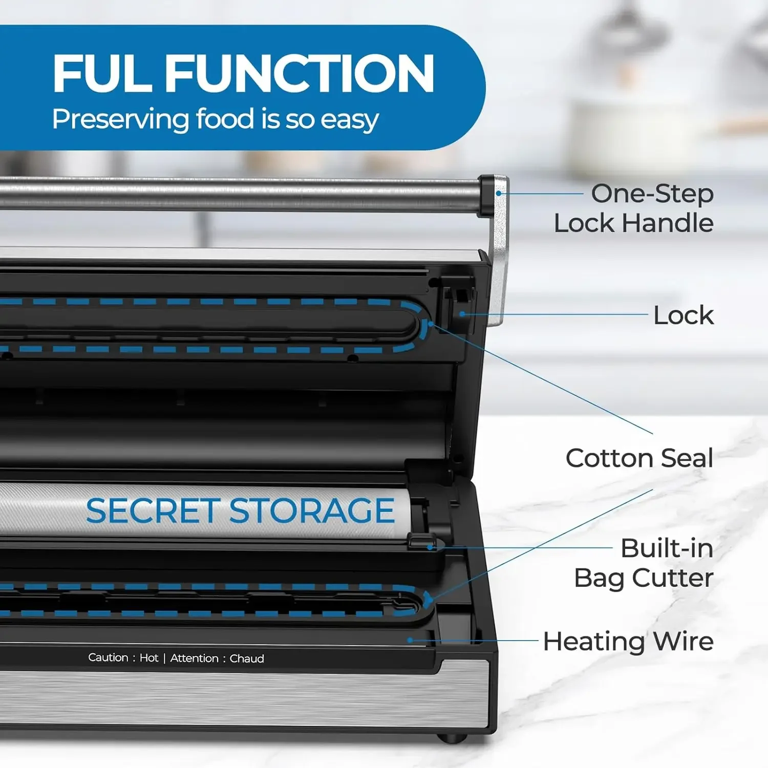 Vacuum Sealer, Stainless Steel Vacuum Sealer Machine for Food with Double Heat Seal & Double Pump, Food Sealer Dry/Moist/Liquid