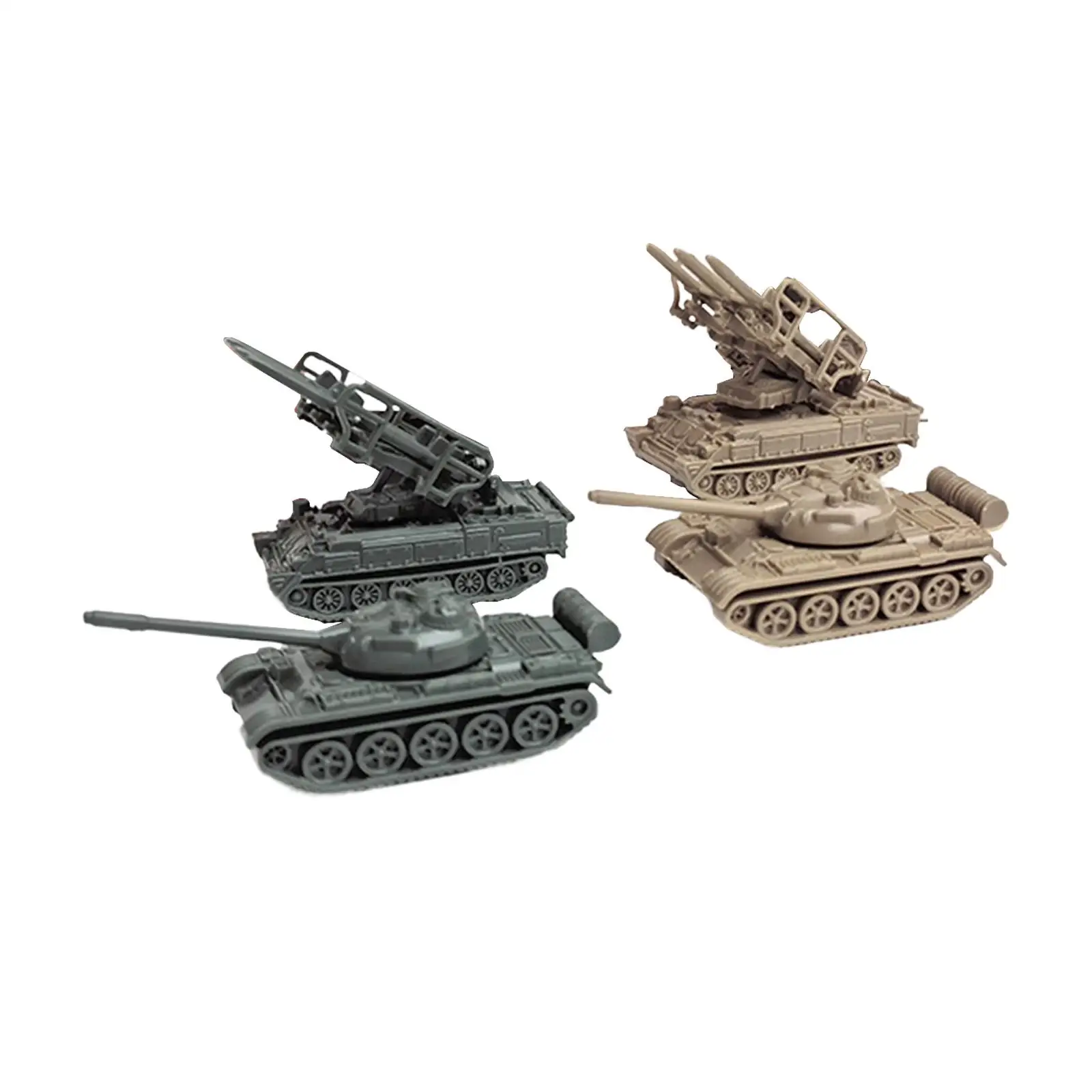 4 Pieces 1/144 Tank Model Ornaments Building Kits Home Decor 4D Modern Tank