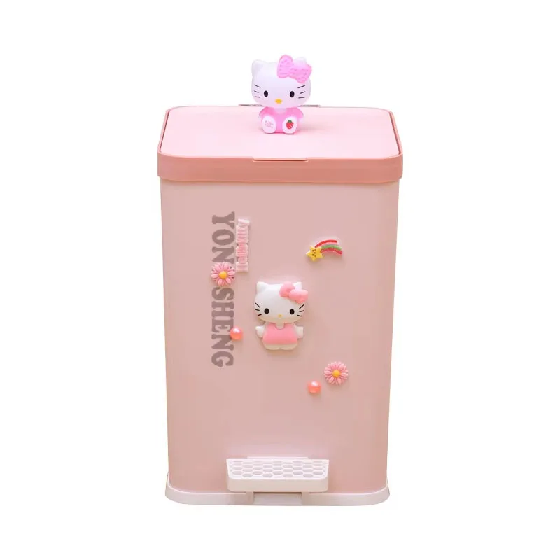 Cartoon Trash Can with Lid, Plastic Bucket, Foot Pedal, Home, Living Room, Bedroom, Kitchen, Pink, 7L, 9L