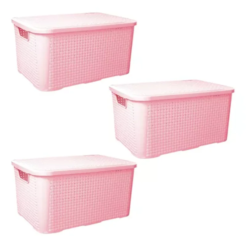 

C/ 3 Boxes Organizer Rattan With Lid 18l - Wholesale Boxes, Boxes and Baskets Decorative Boxes